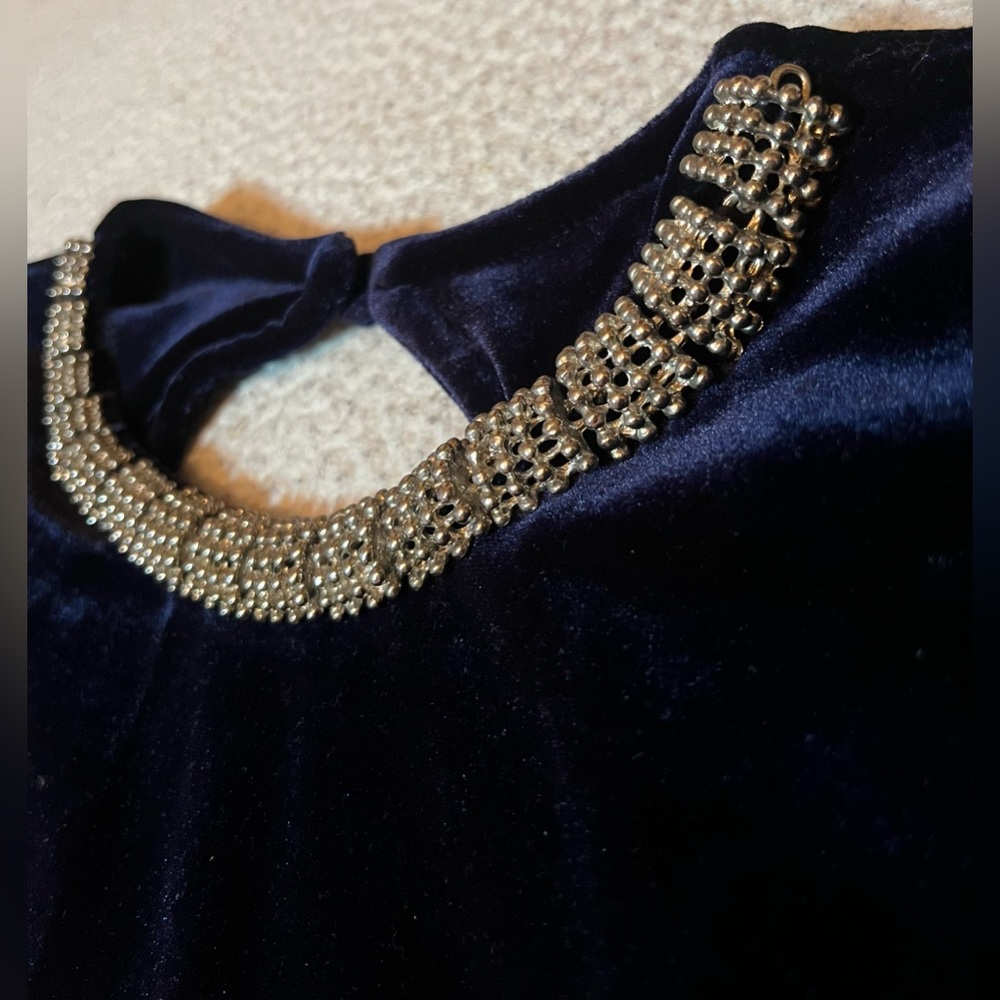 Vintage Velvet Dress Size 10 Detailed Beaded Neckline Maxi Formal Velvet Dress - Picture 3 of 5